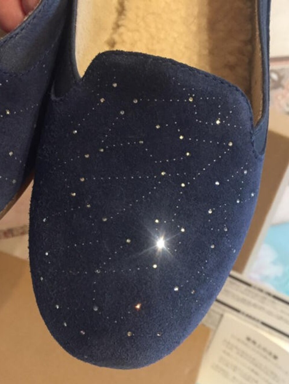 Women’s Navy Suede Slip-On Flats with Sparkle Detail